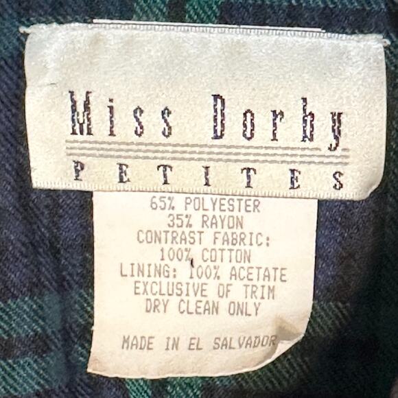 Vintage Miss Dorby Tartan Plaid Midi Dress 10P Velvet Collar Cottagecore Holiday - Picture 4 of 10